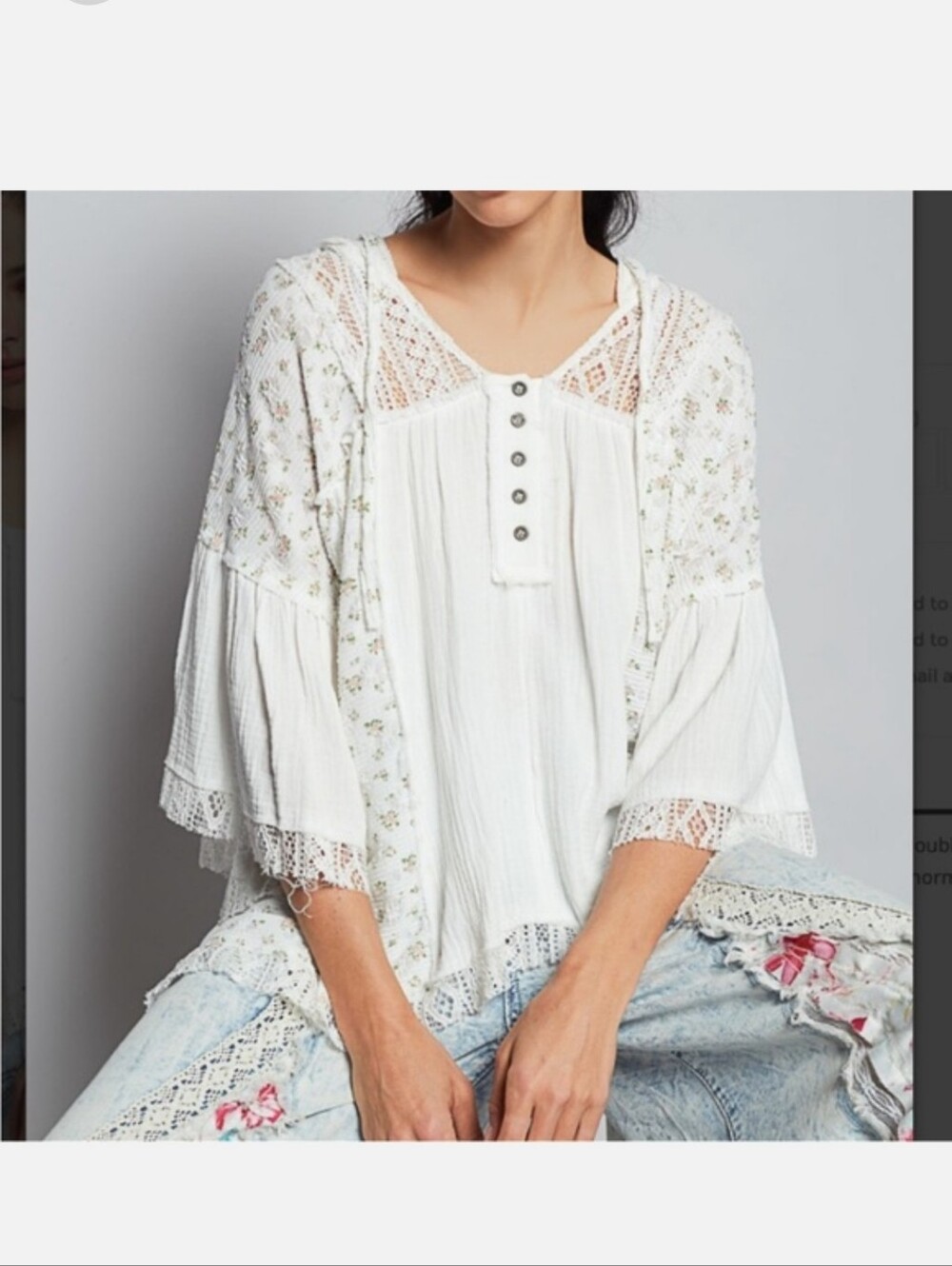 POL White Boho Lace-Trim Peasant Blouse NWT